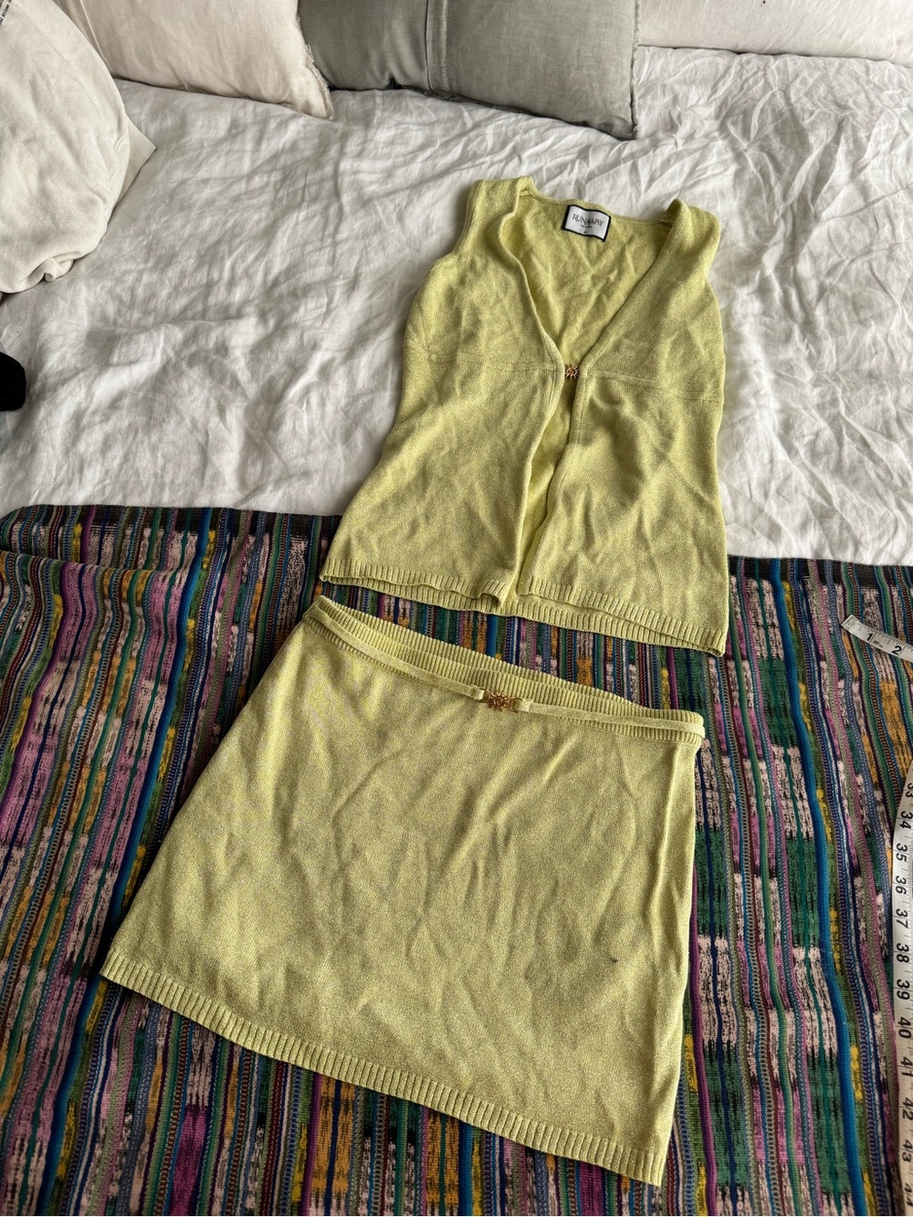 Lime Green Knit Skirt Set with Matching Vest - Runaway the label NWOT